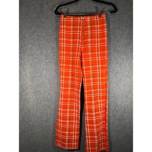 I AM GIA Orange Plaid Boot Cut Pants Zipper Front Women M Trendy Festival Y2K